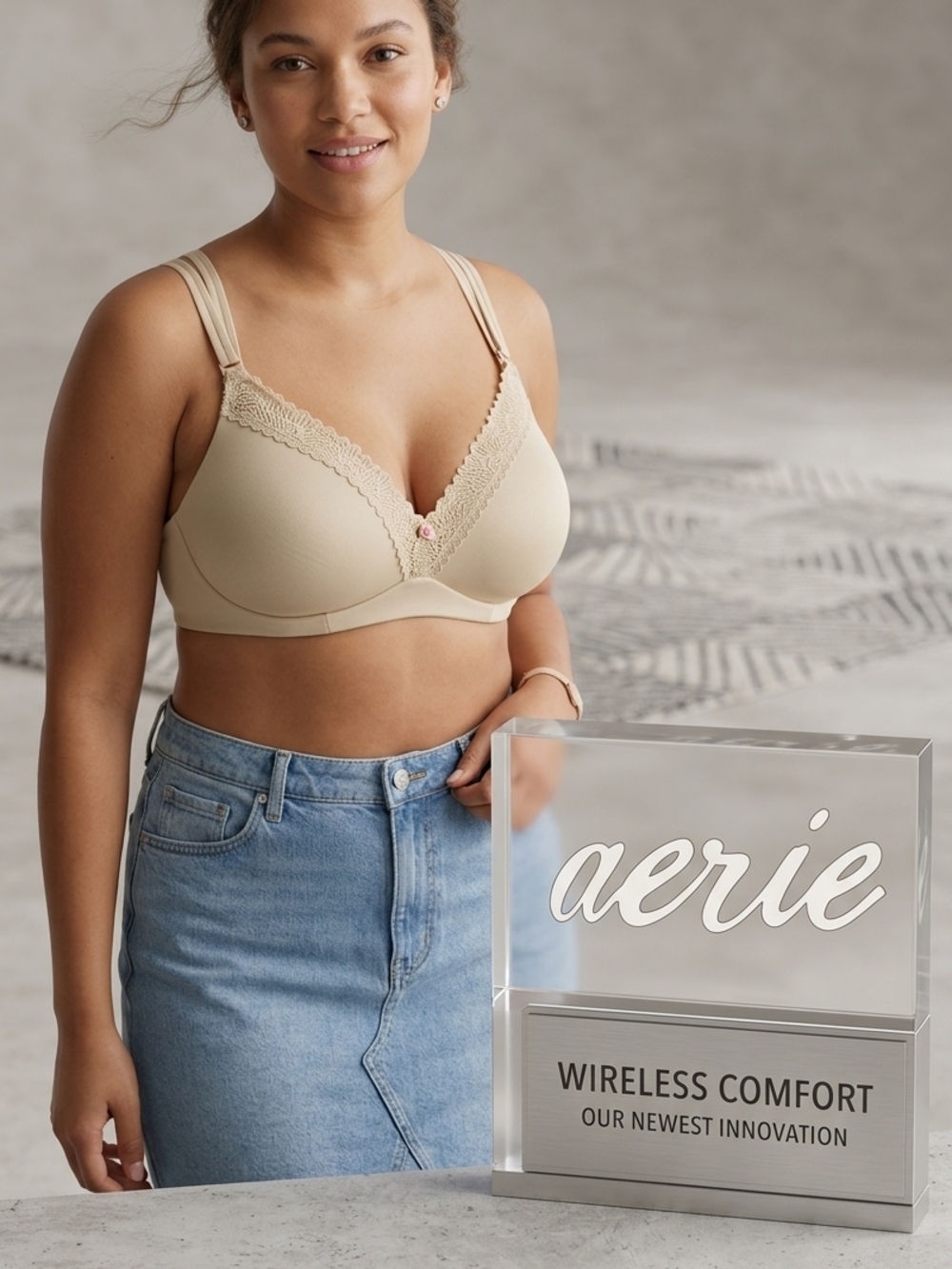 aerie Lace-Trim T-Shirt Bra - Light Cream
